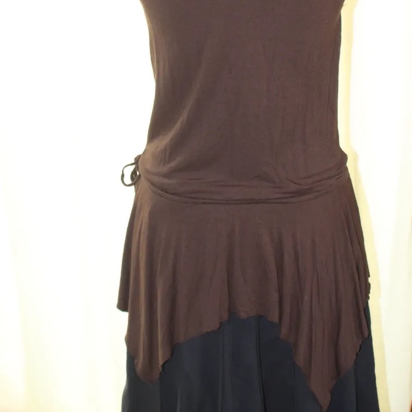 Dark Brown Elfin-style Sleeveless Cowl Neck Drop Tie Waisted Tunic Top - Picture 6 of 6
